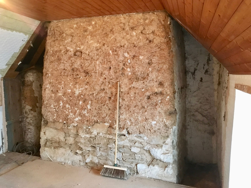 Before lime plaster of cob wall cottage bedroom Cubert Cornwall