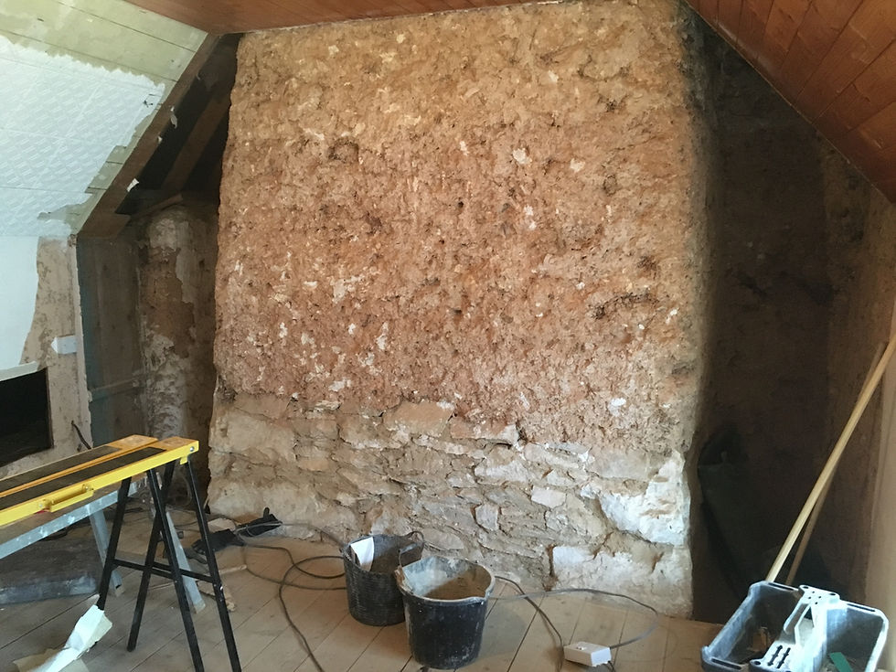 During renovation cob wall before lime plaster cottage Cubert
