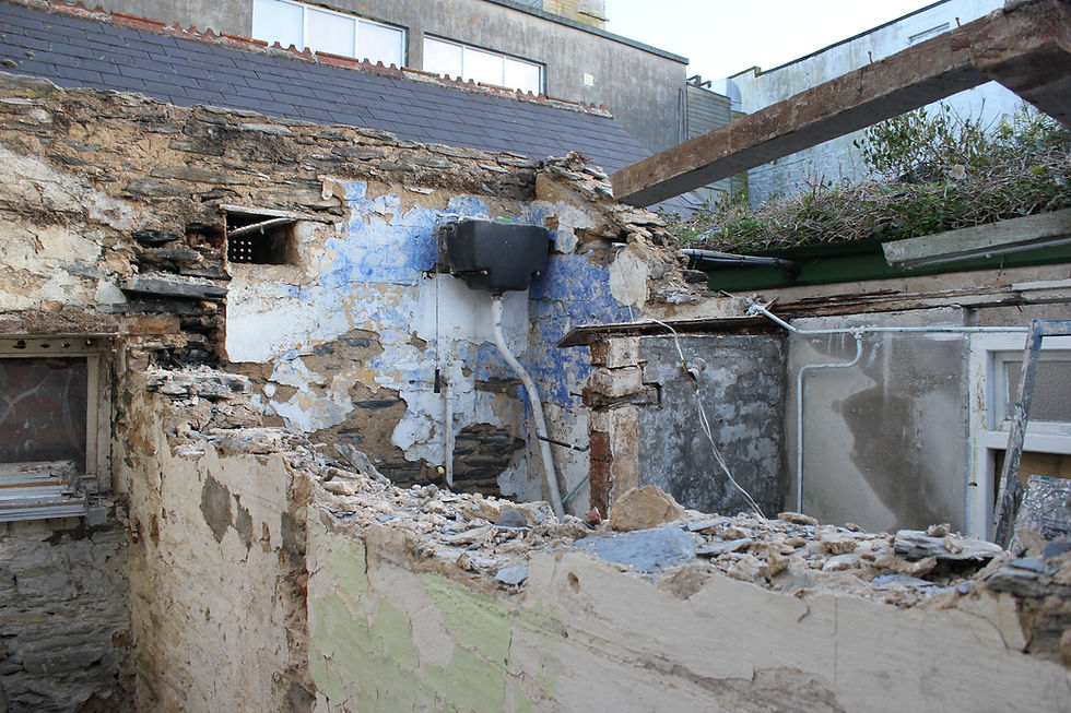 Exterior demolition works during building alterations in progress Newquay