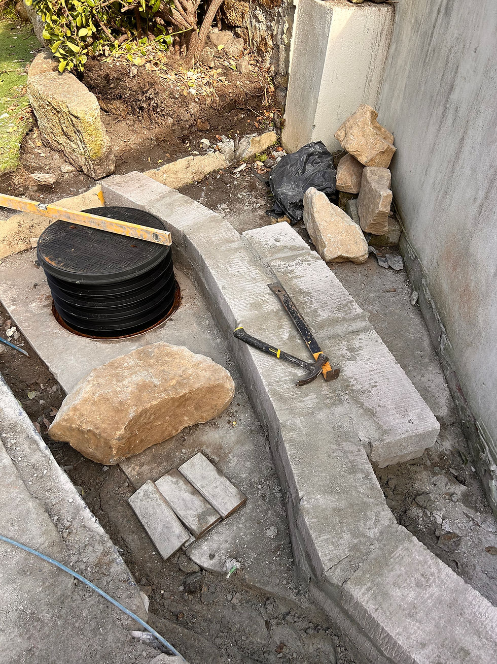 During works granite trough moving detail with rollers Mousehole Cornwall