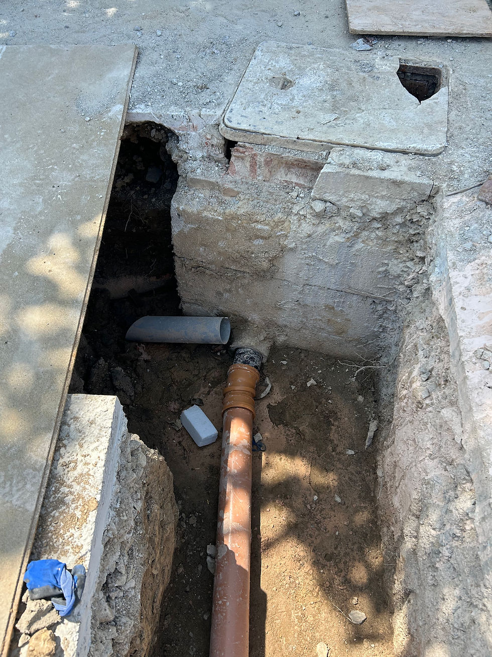 During works drainage pipes installation bungalow Newquay Cornwall