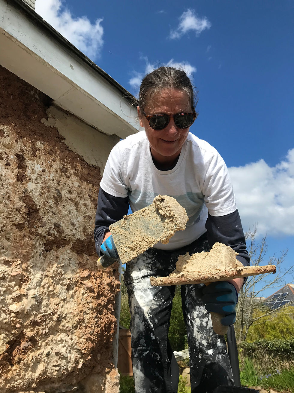 Iona rendering over cob walls Cornwall