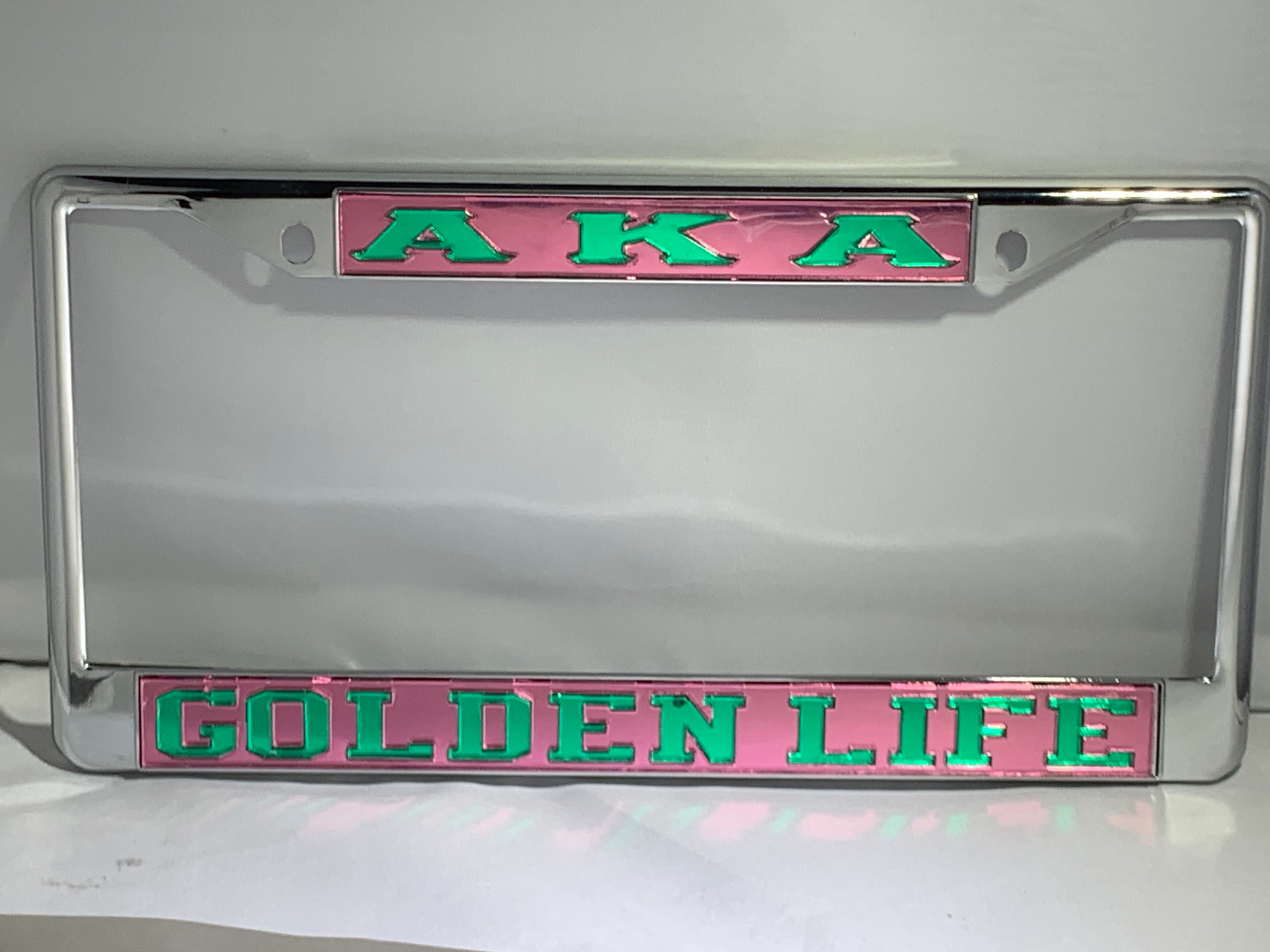 ALPHA KAPPA ALPHA GOLDEN LIFE License Frame- Pink Background Green Letters