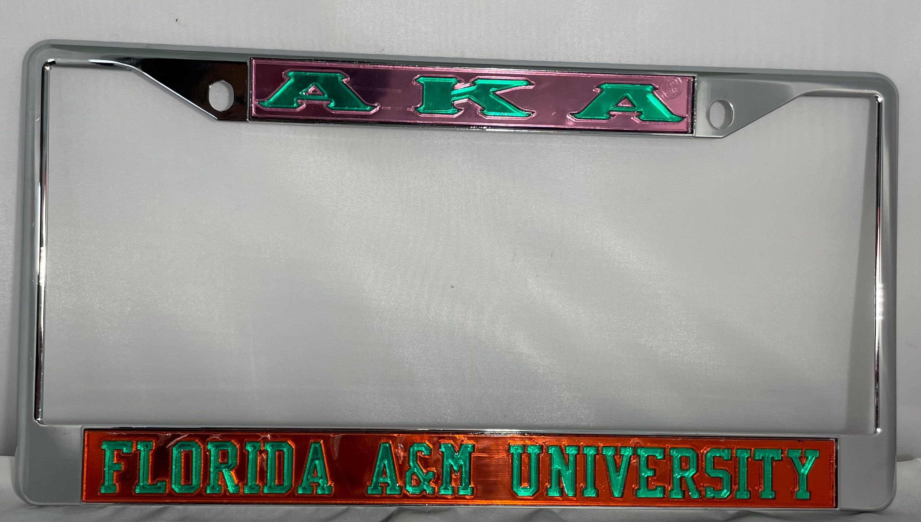 AKA Florida A&M Univeristy Frame- Pink Bckgrnd Grn Ltrs Orange Bckgrnd  Grn Ltrs