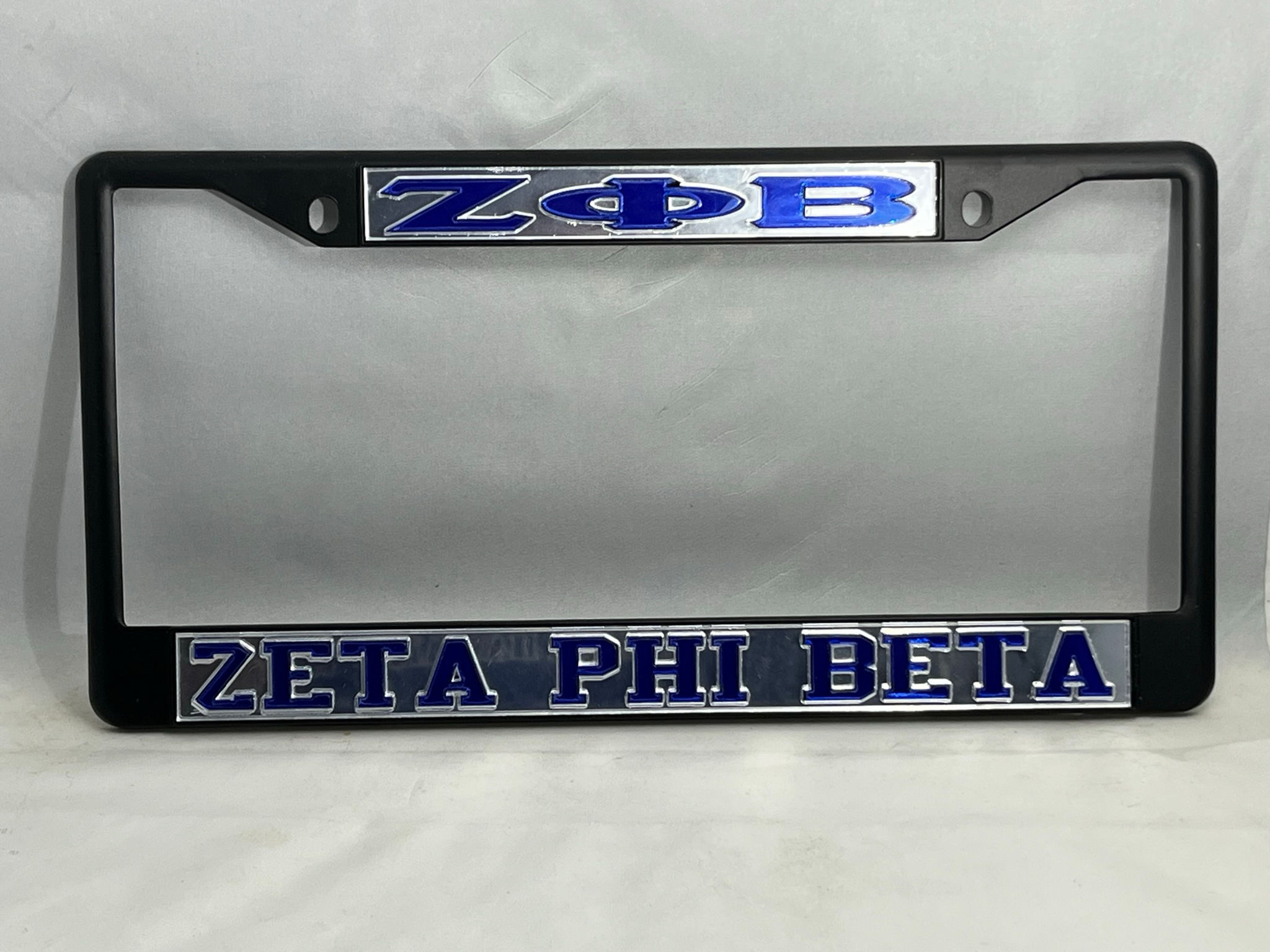 ZPB Zeta Phi Beta Black License Frame- Mirror Background Blue Letters