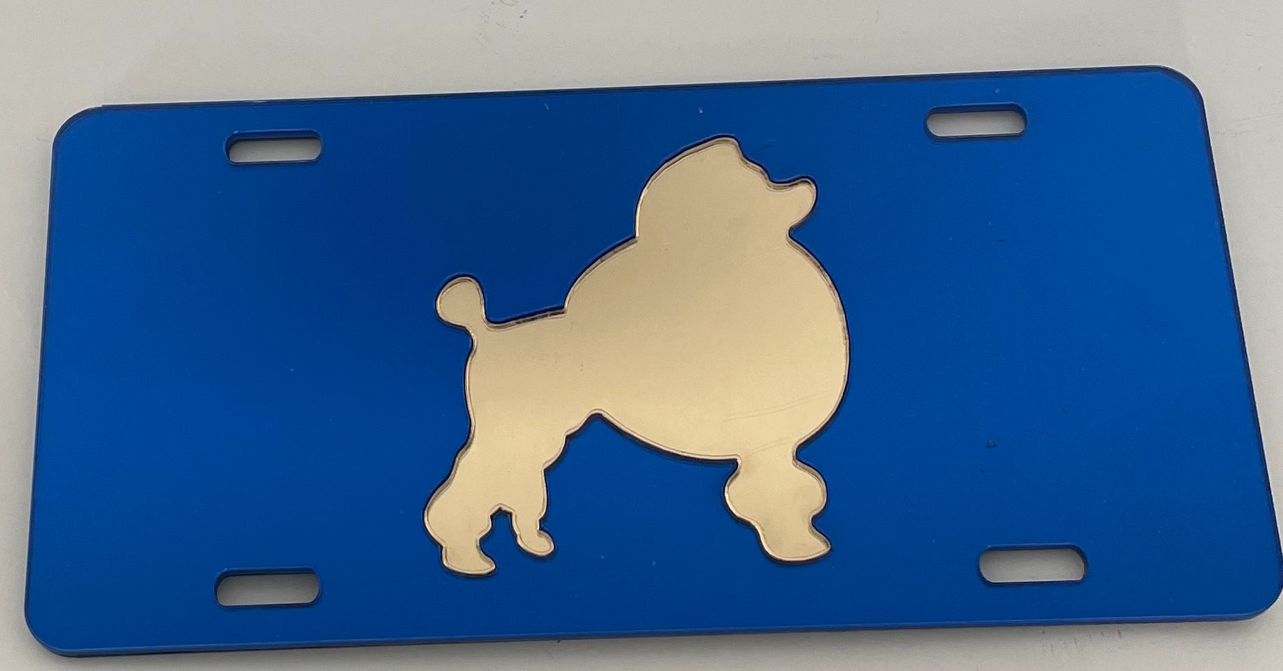 Poodle Tag- Blue Background Gold Poodle