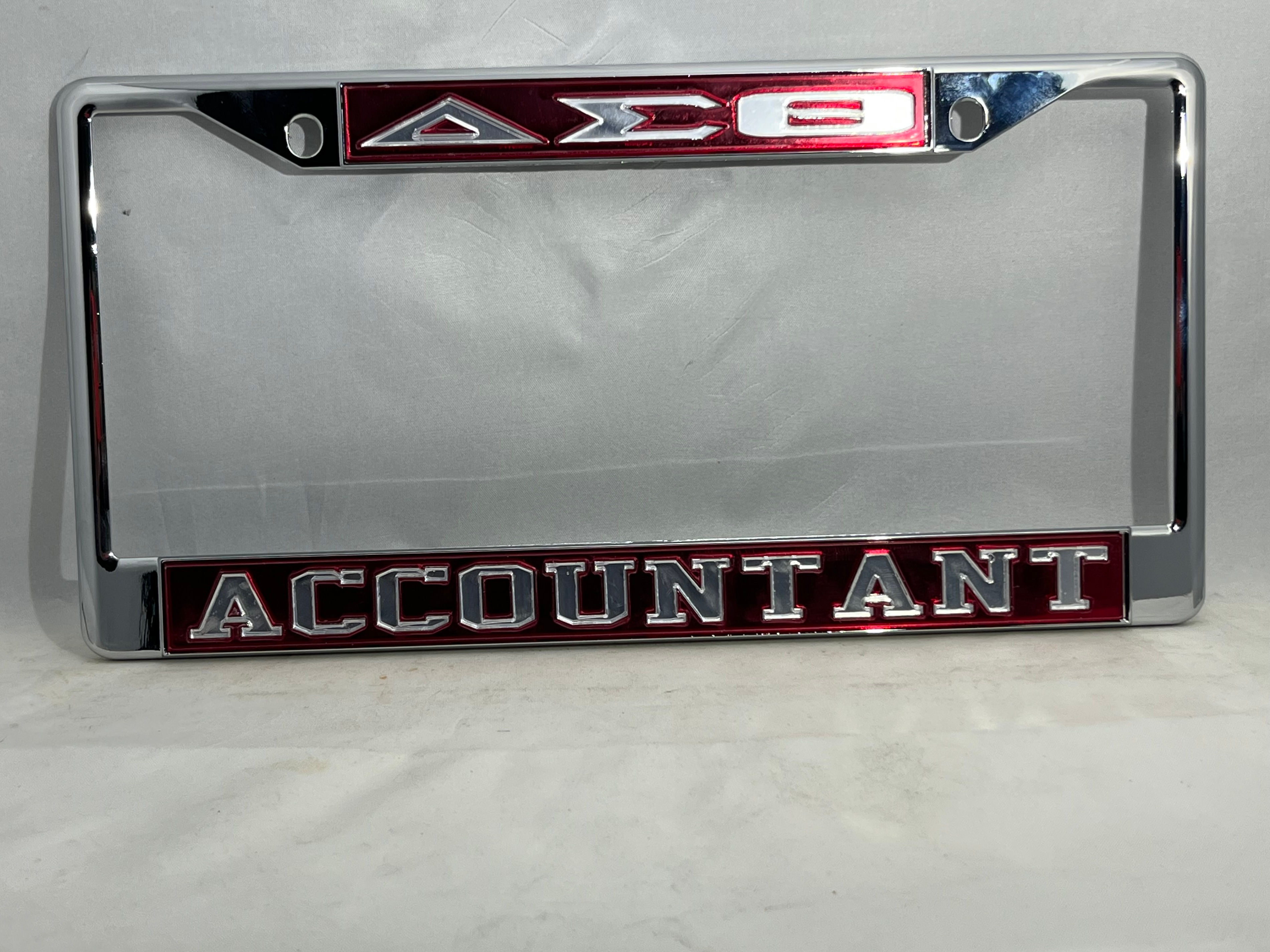 DST Accountant License Frame- Red Background Mirror Letters