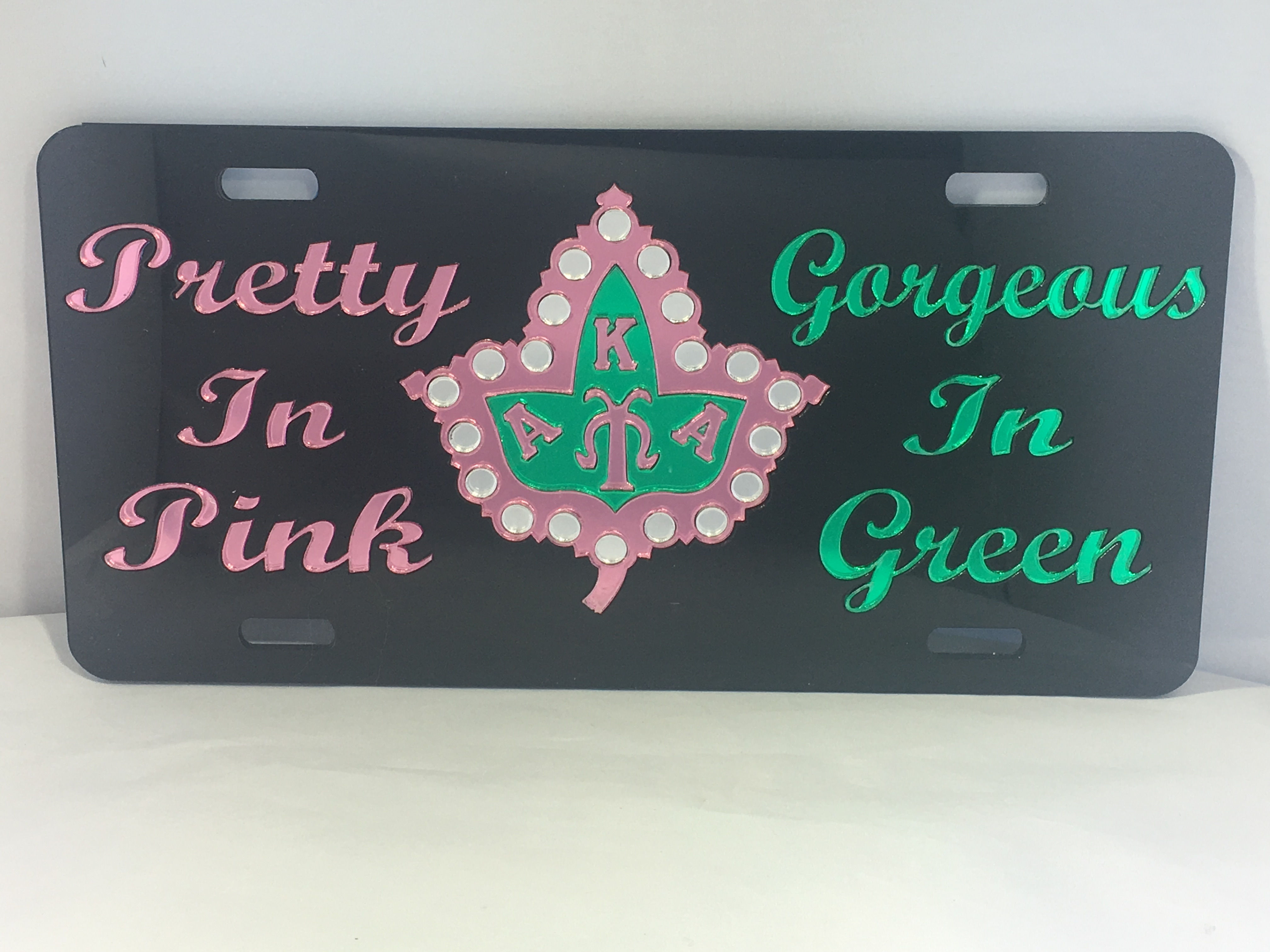 Pretty In Pink Gorgeous In Green w/ Ivy License Plate- Black Background