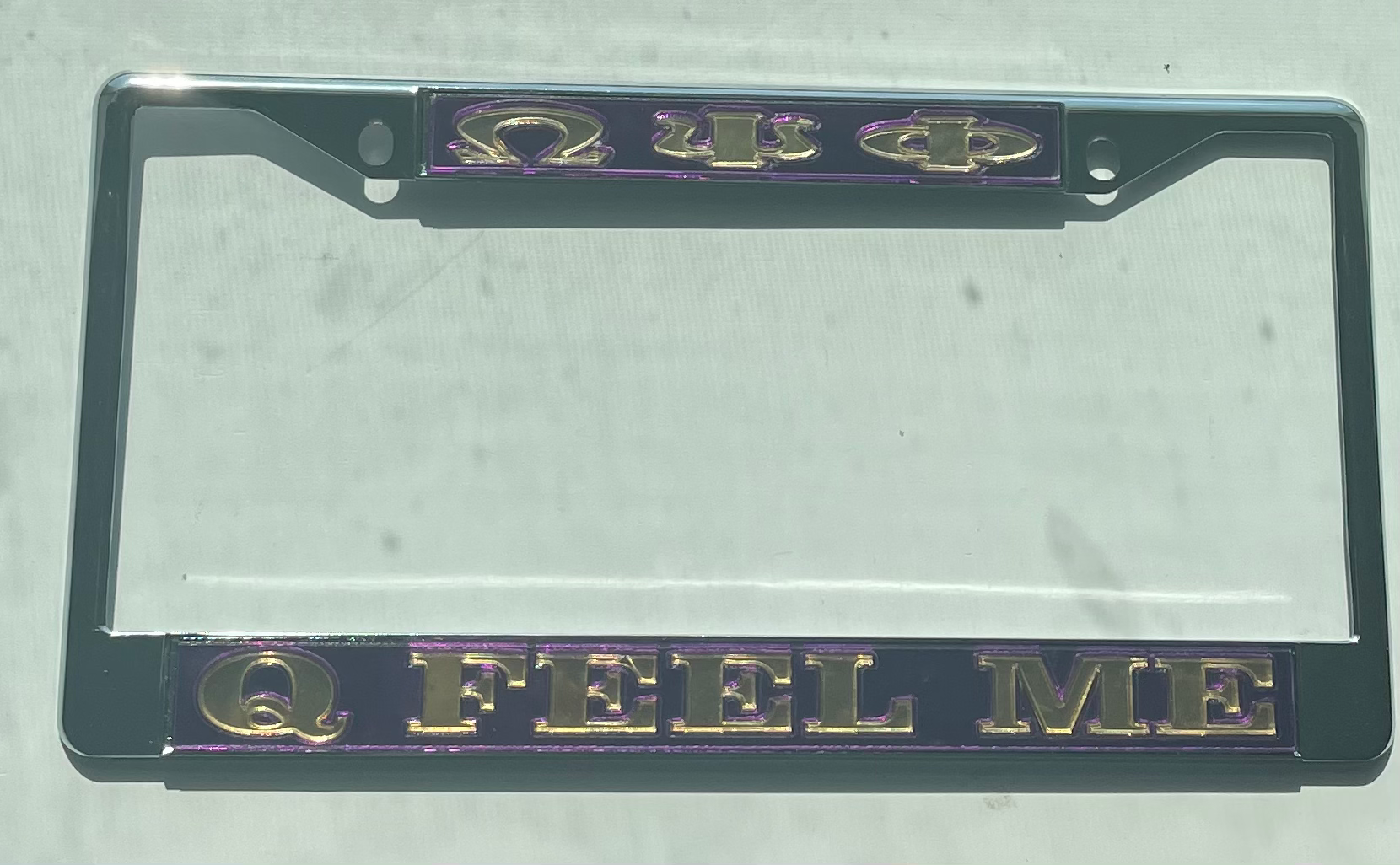 OPP Q Feel Me Frame- Purple Background Gold Letters