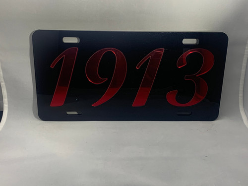 1913 License Plate- Black Background Red Letters | Quality Laser