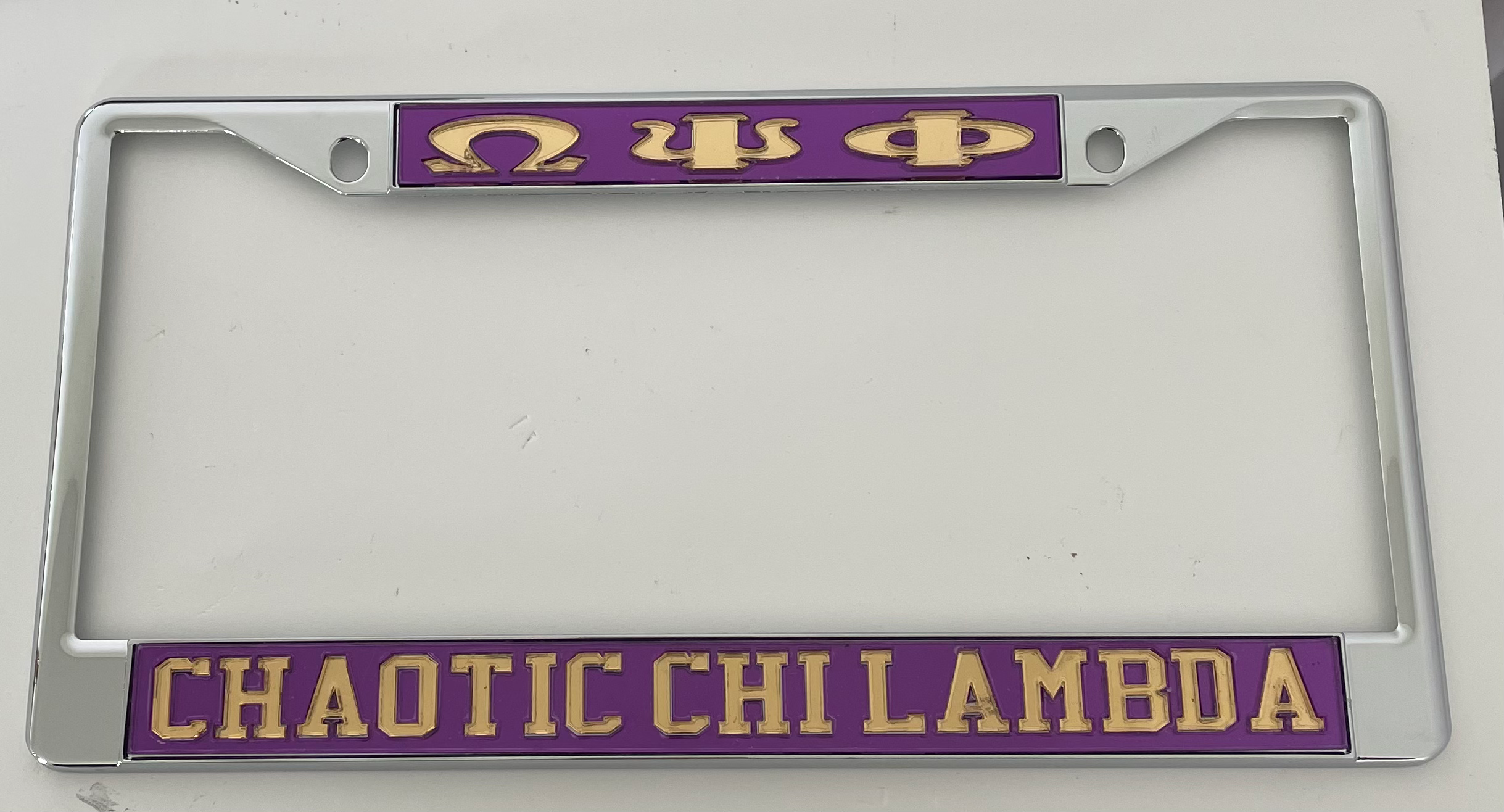 OPP Chaotic Chi Lambda Frame- Purple Background Gold Letters