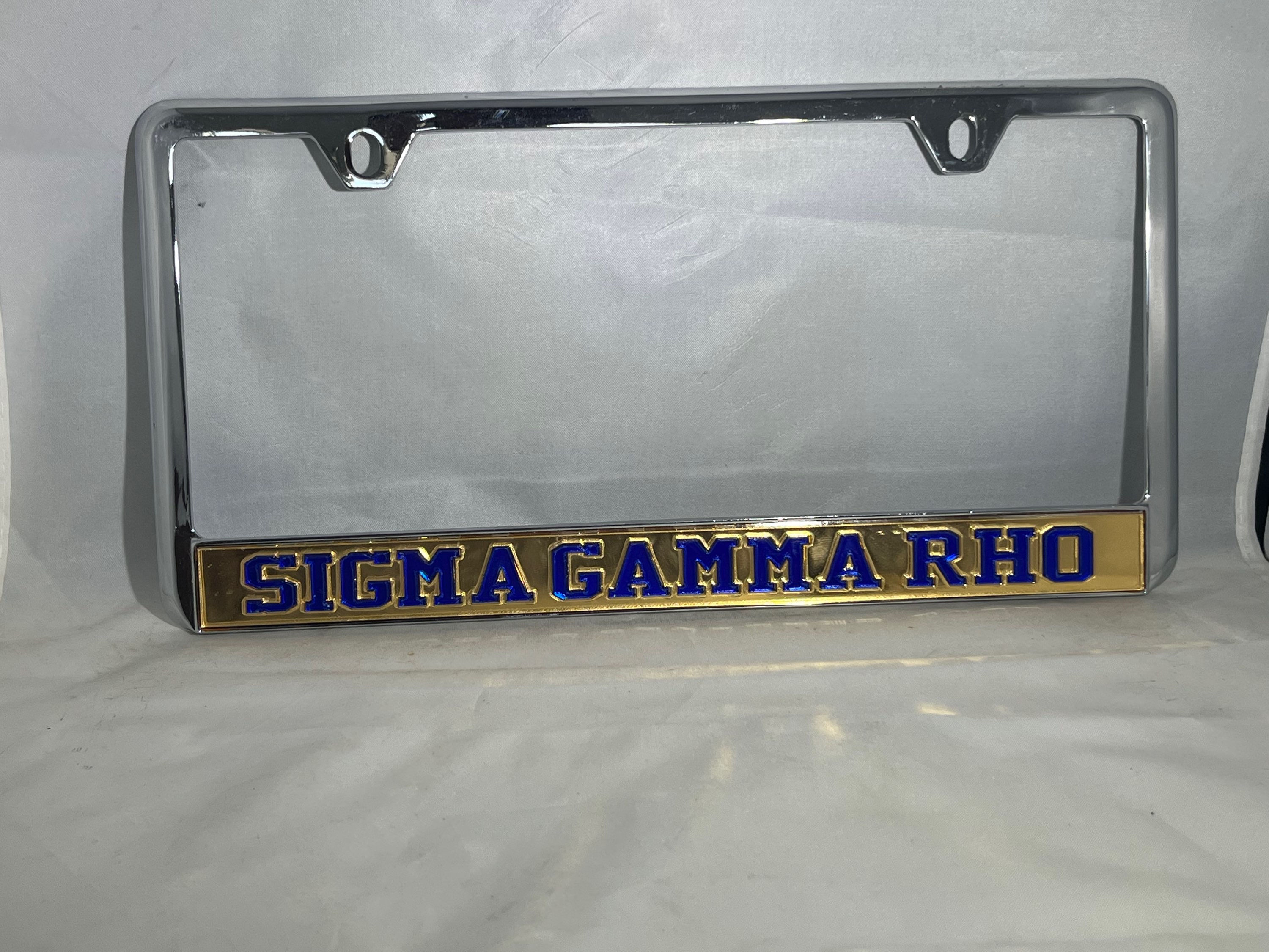(NO TOP) Sigma Gamma Rho License Frame- Gold Background Blue Letters