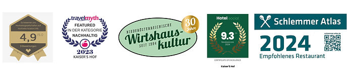 Auszeichnungen 4.9, Wirtshaus-Kailar, 9.2, Schluemer Atlas 2024: Bewertungen und Auszeichnungen
