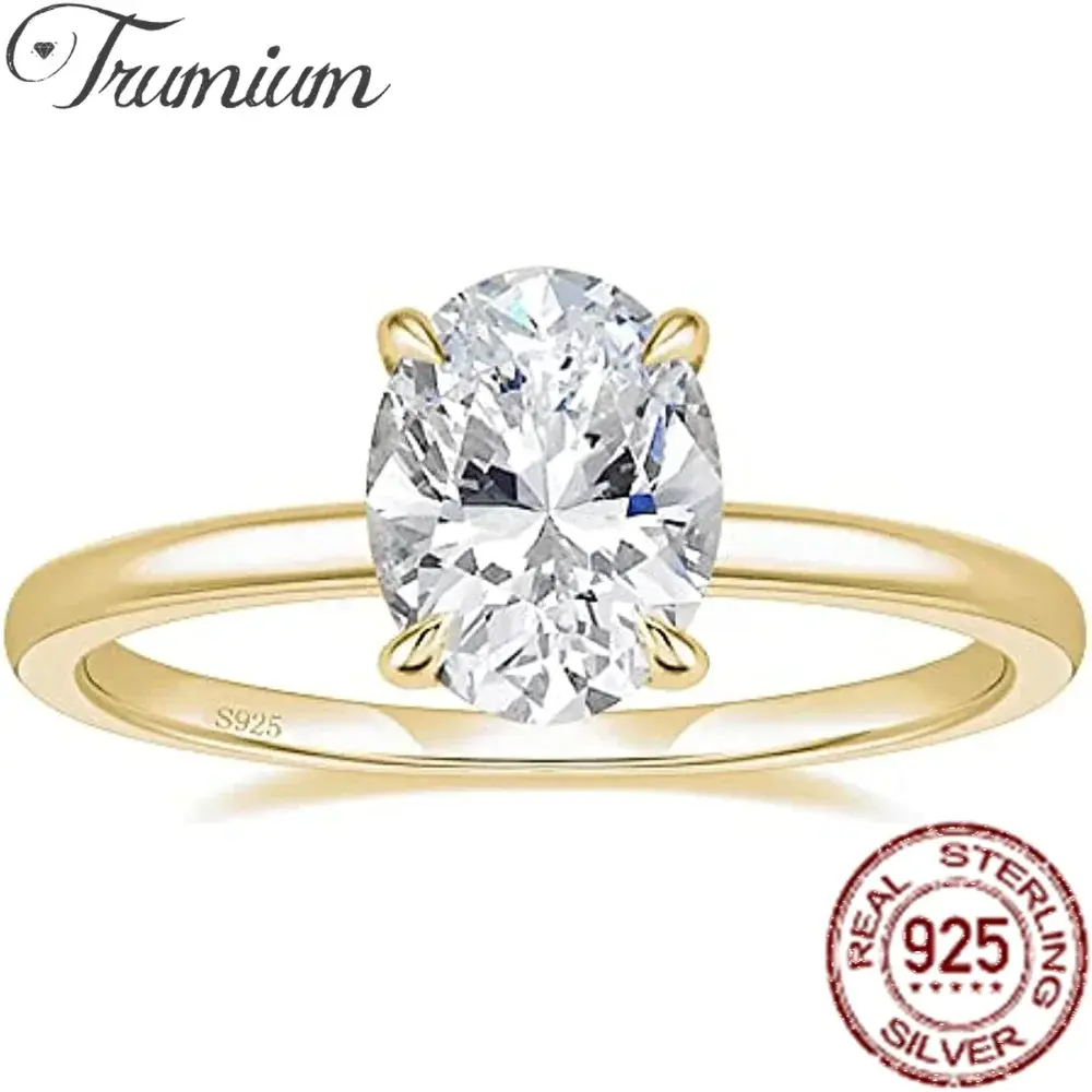 Trumium 3CT 925 Sterling Silver Engagement Rings Oval Cut Solitaire Cubic Zircon
