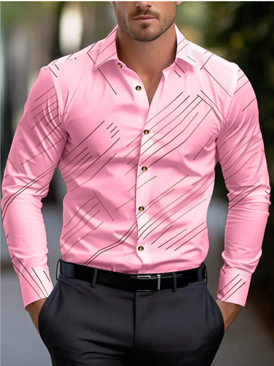 Thumbnail: Men's formal shirt butt shirt long-sleeved stripe lapel spring, autumn, winter a