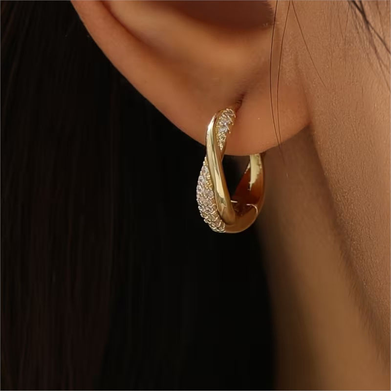 Elegant Synthetic Cubic Synthetic Zirconia Hoop Earrings for Women Minimalist In