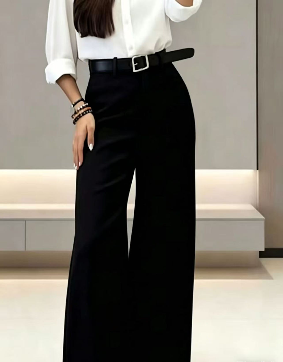 Thumbnail: High Rise Wide Leg Dress Pants Loose Full Length Business Casual Straight Trouse