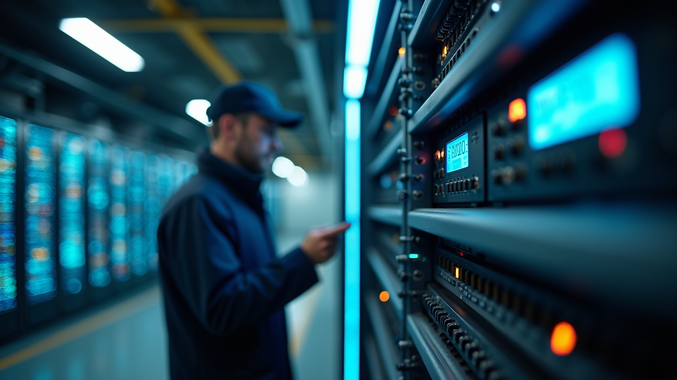 Close-up view of a technician monitoring backup systems