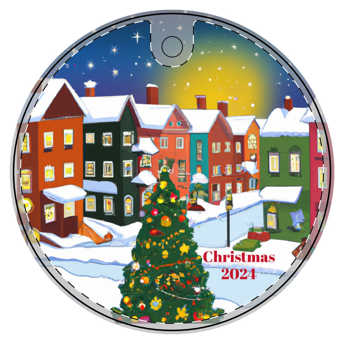 Ceramic Ornament - Snowy Christmas Village Scene