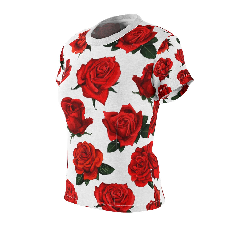 Thumbnail: Women's T-Shirt White and Large Red Rose Pattern