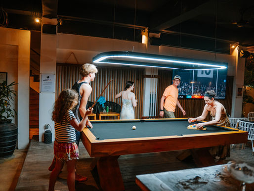 The games room and pool table at Ohana's, Nusa Lembongan's sports bar