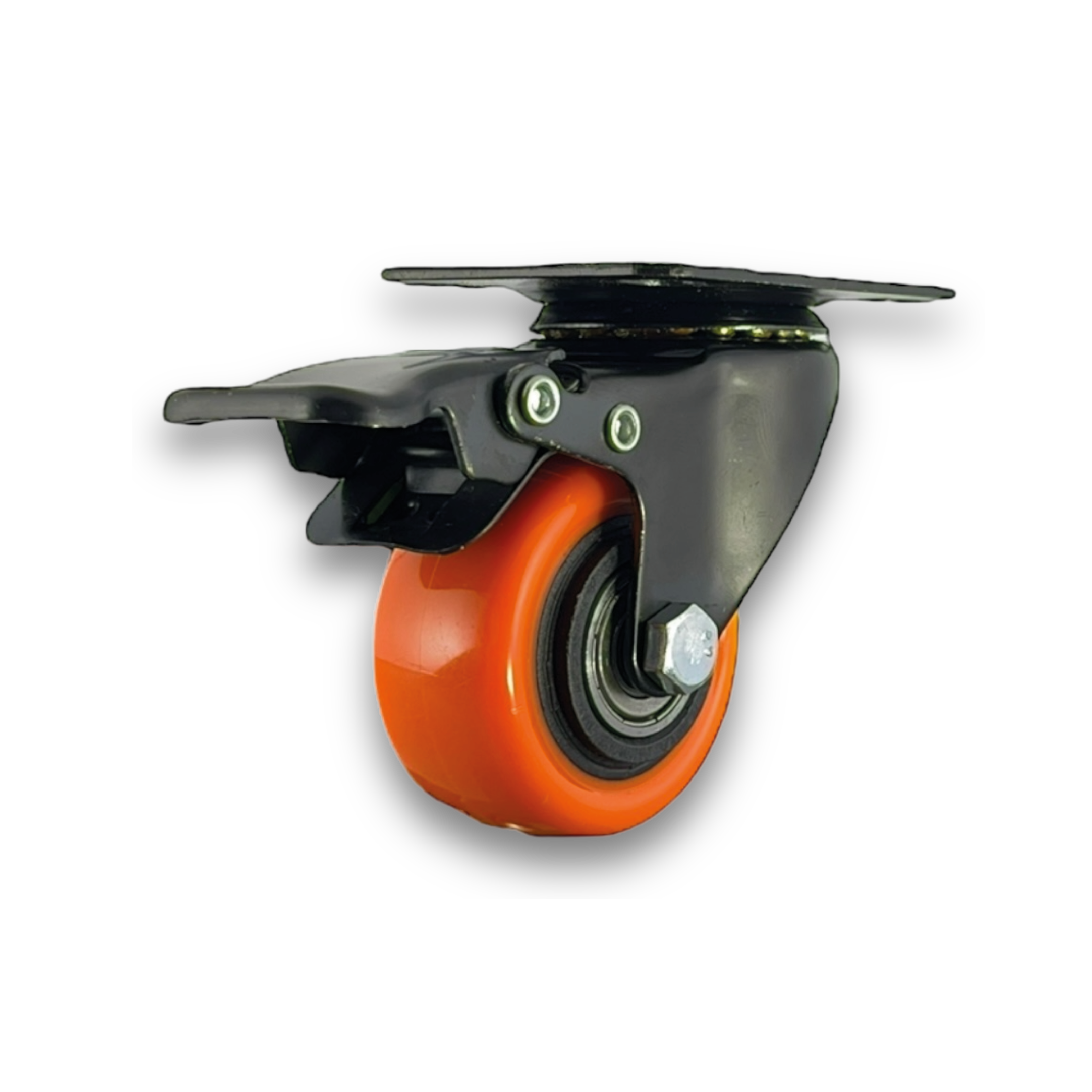 Rueda Giratoria con Freno Poliuretano Naranja 40mm