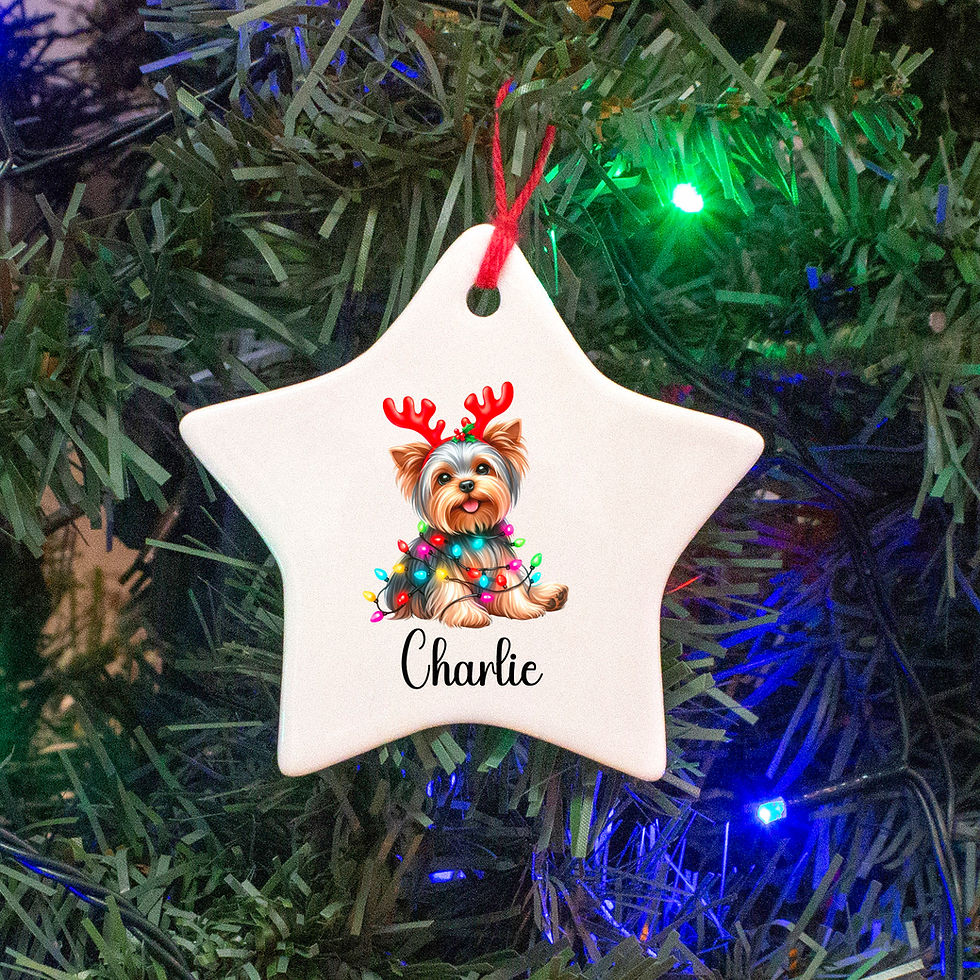 Thumbnail: Personalised Yorkshire Terrier Ceramic Christmas Tree Decoration