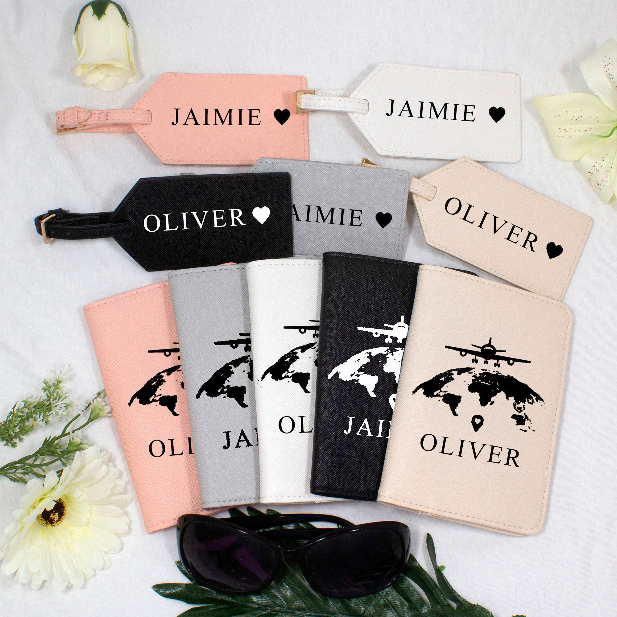 Personalised World and Name Passport Holder and Luggage Label Set