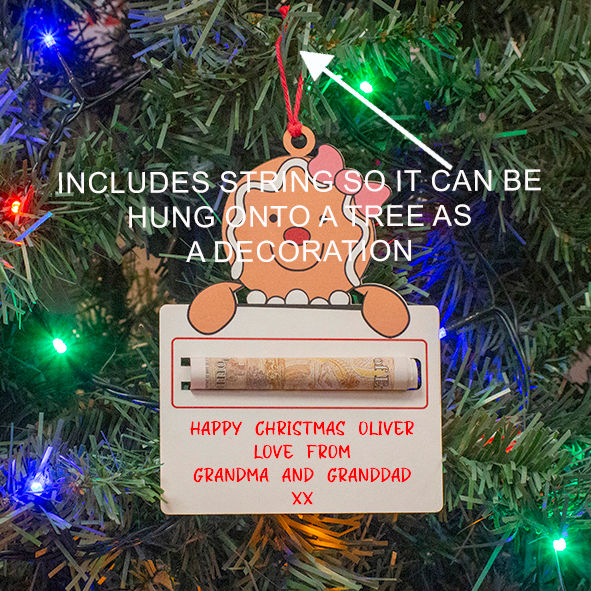 Thumbnail: Personalised Mrs Gingerbread Christmas Money Noteholder Tree Ornament Dec