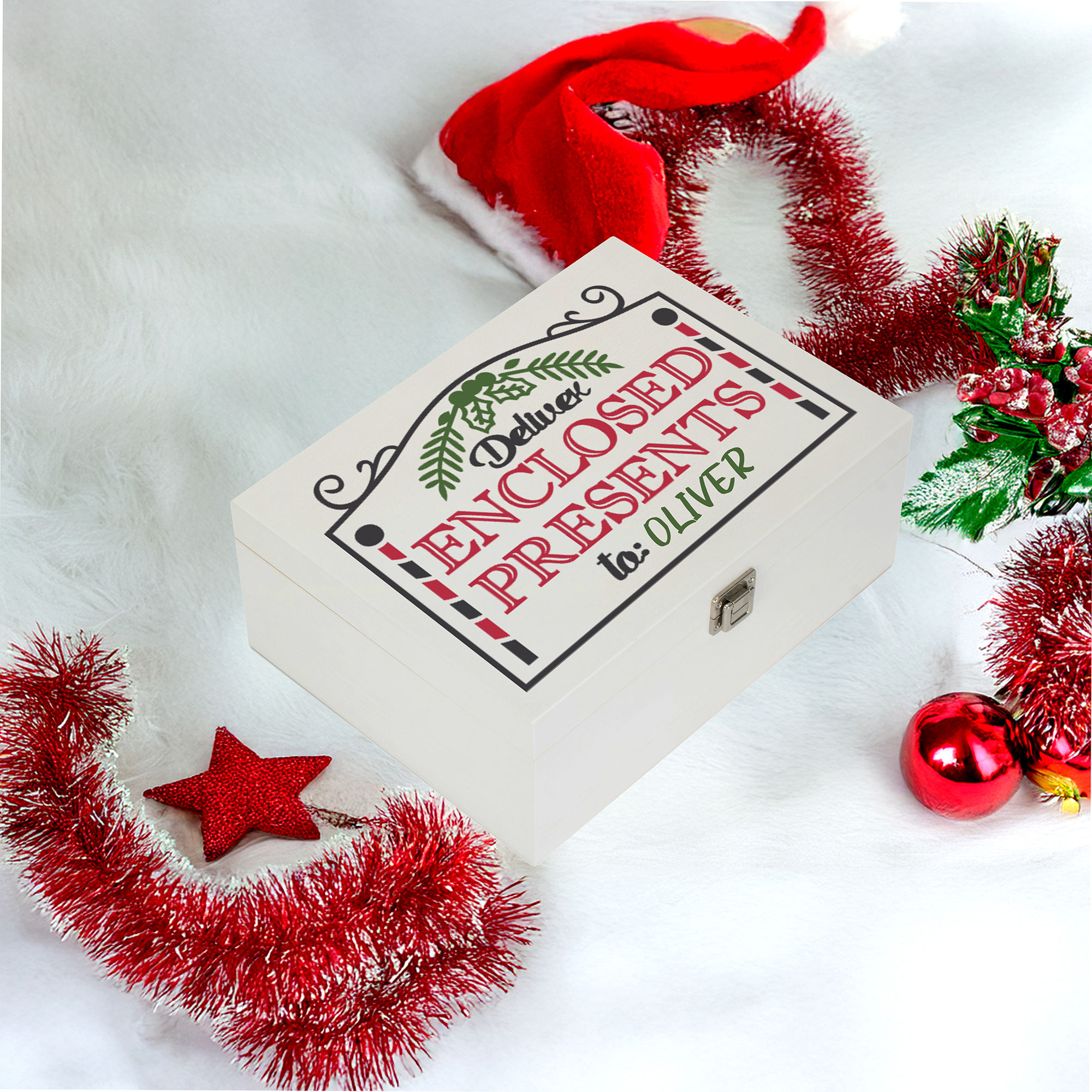 Large Personalised Deliver Present To Solid Wood Christmas Eve Box