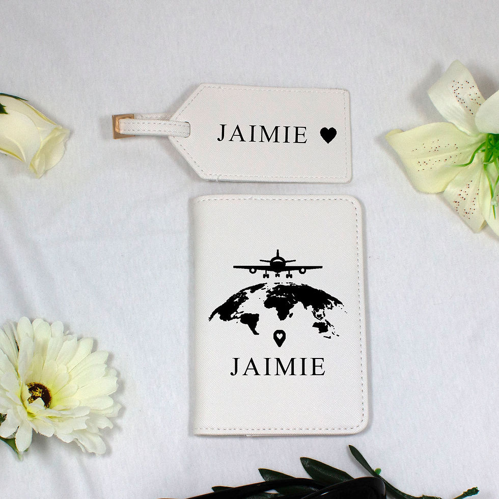 Thumbnail: Personalised White World and Name Passport Holder and Luggage Label Set