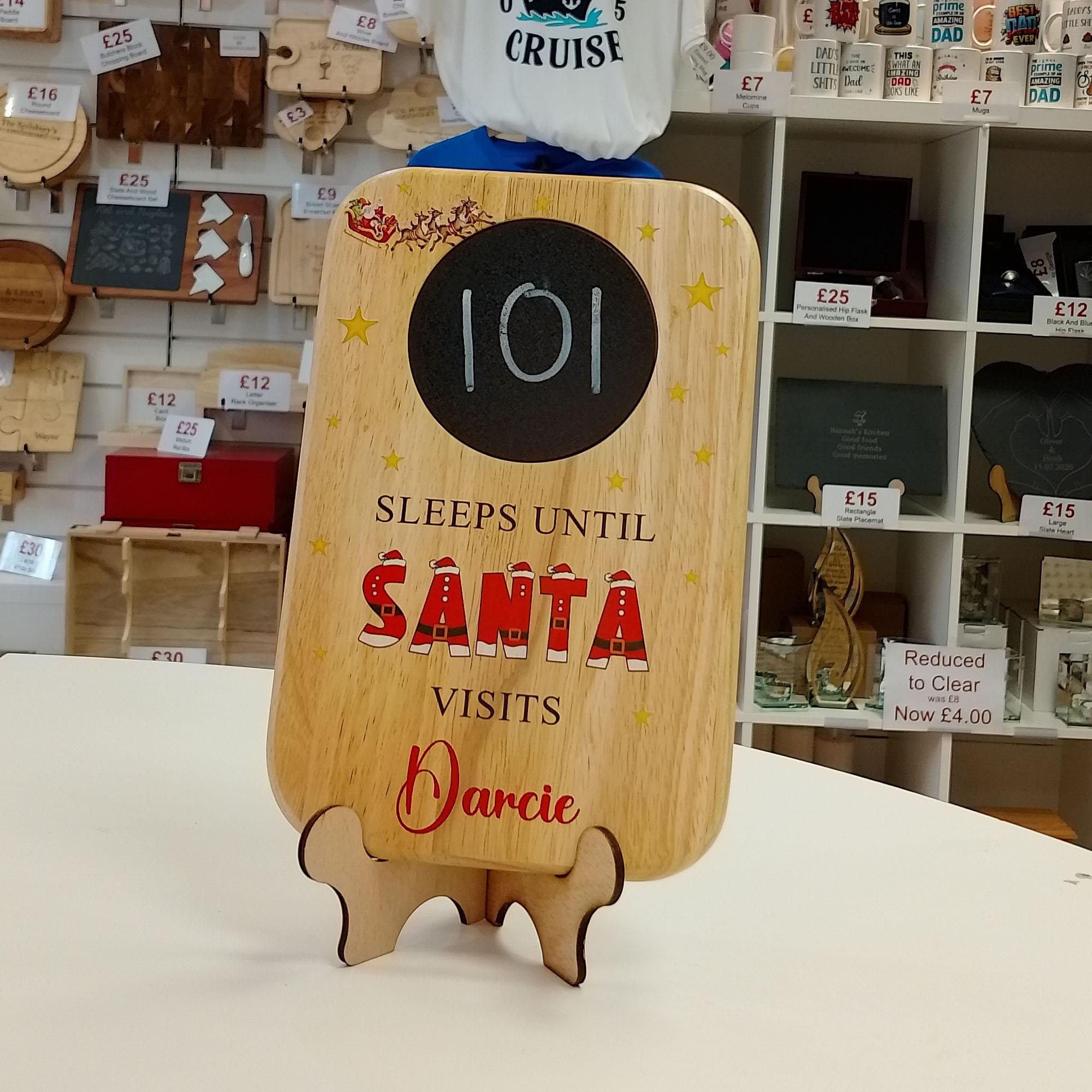 Personalised Sleeps Until Santa Visits Countdown Board