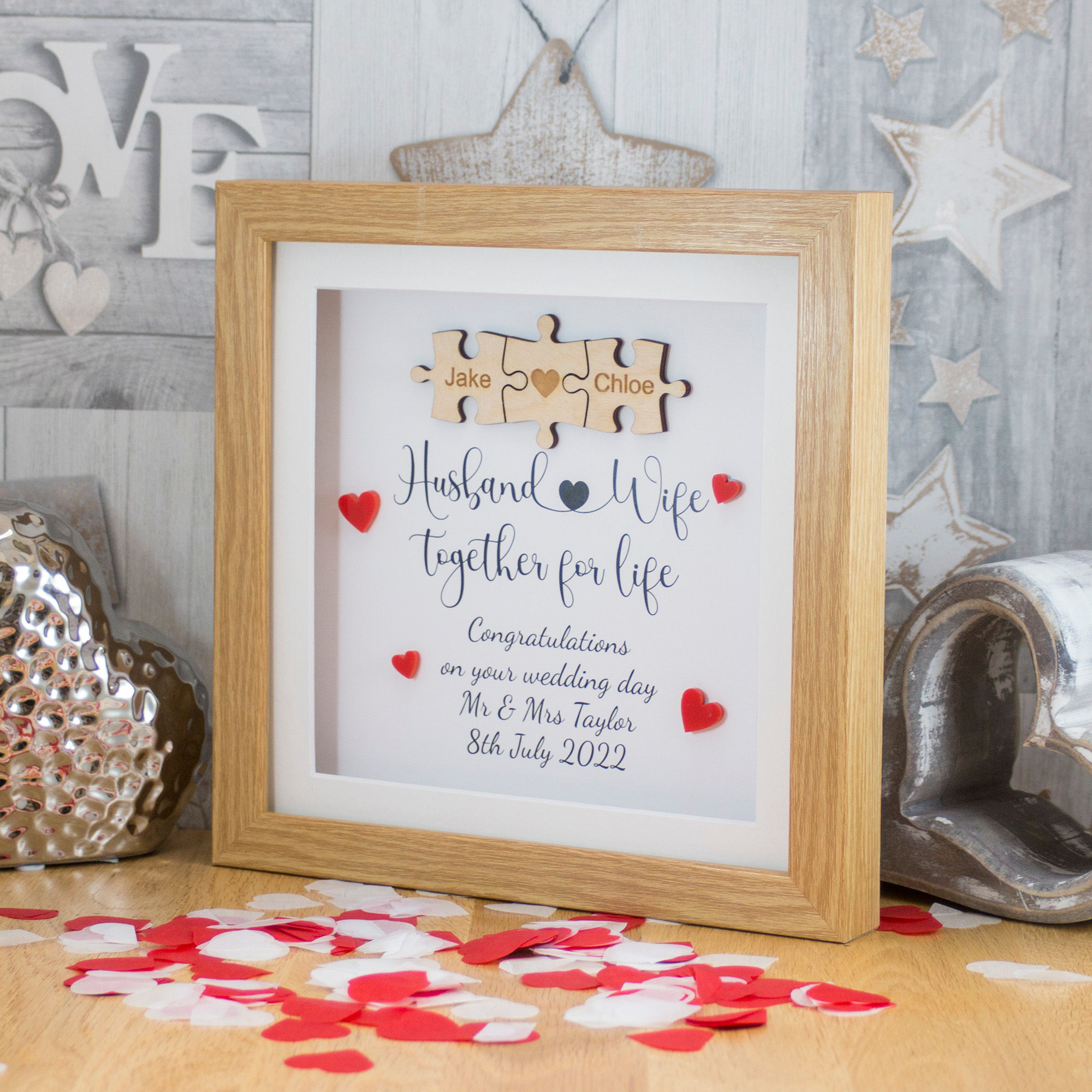 Personalised Mr and Mrs Wedding Day Box Frame - French Oak