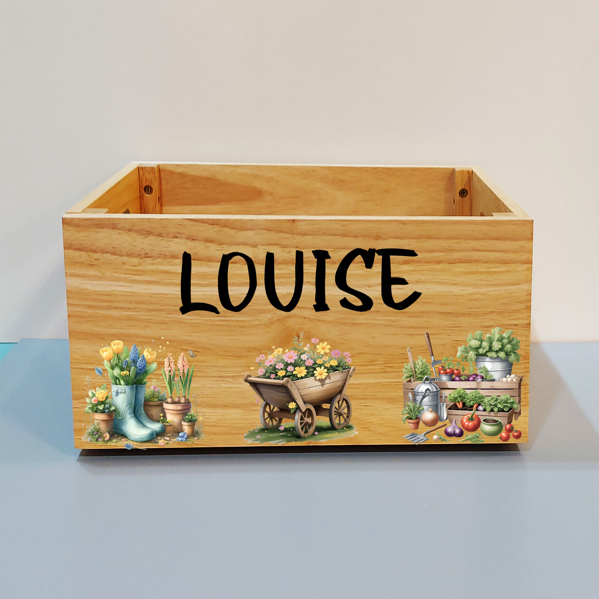 Personalised Garden Themed Crate Box Bits and Bobs Son Daughter Granddaughter