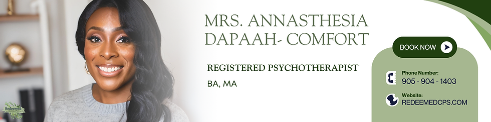 Annasthesia Dapaah-Comfort is a therapist who offers christian counselling and regular counselling and psychotherapy. She is a registered psychotherapist.