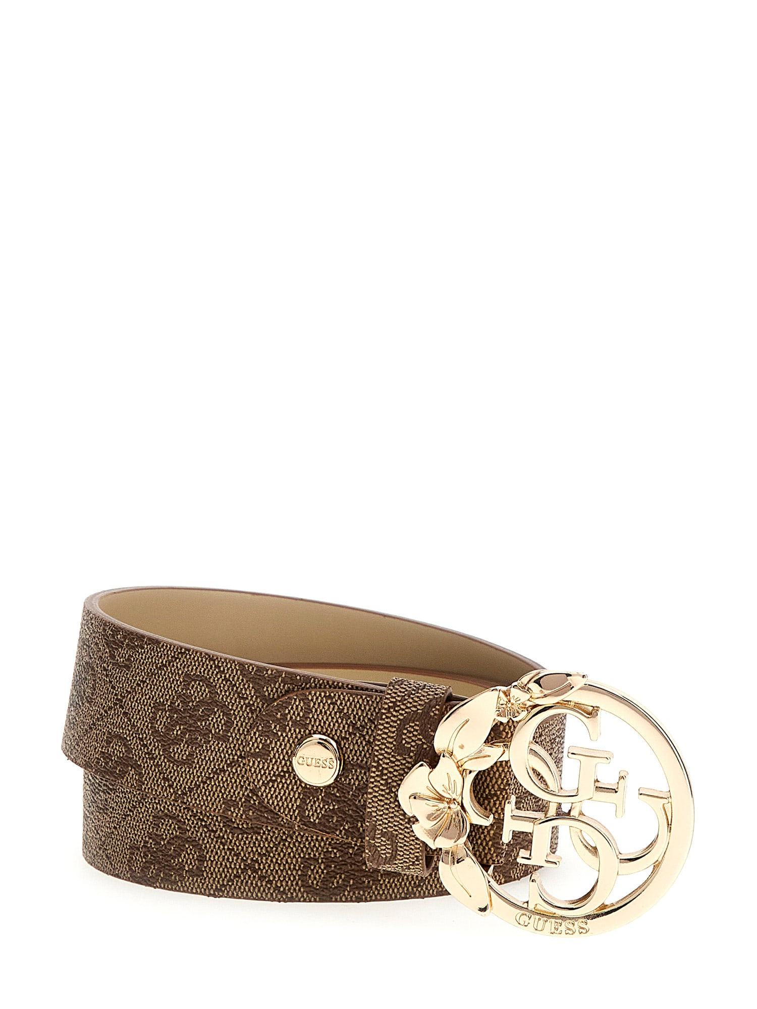 Guess pasek damski ZAMIRA brązowe logo