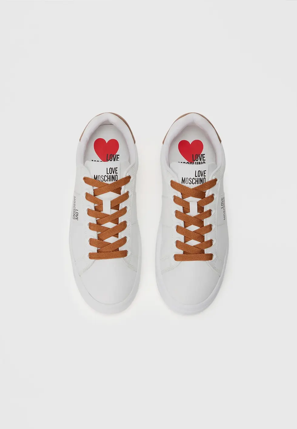 Miniatura: LOVE MOSCHINO buty damskie sneakersy białe z dodatkiem brązu skóra naturalna