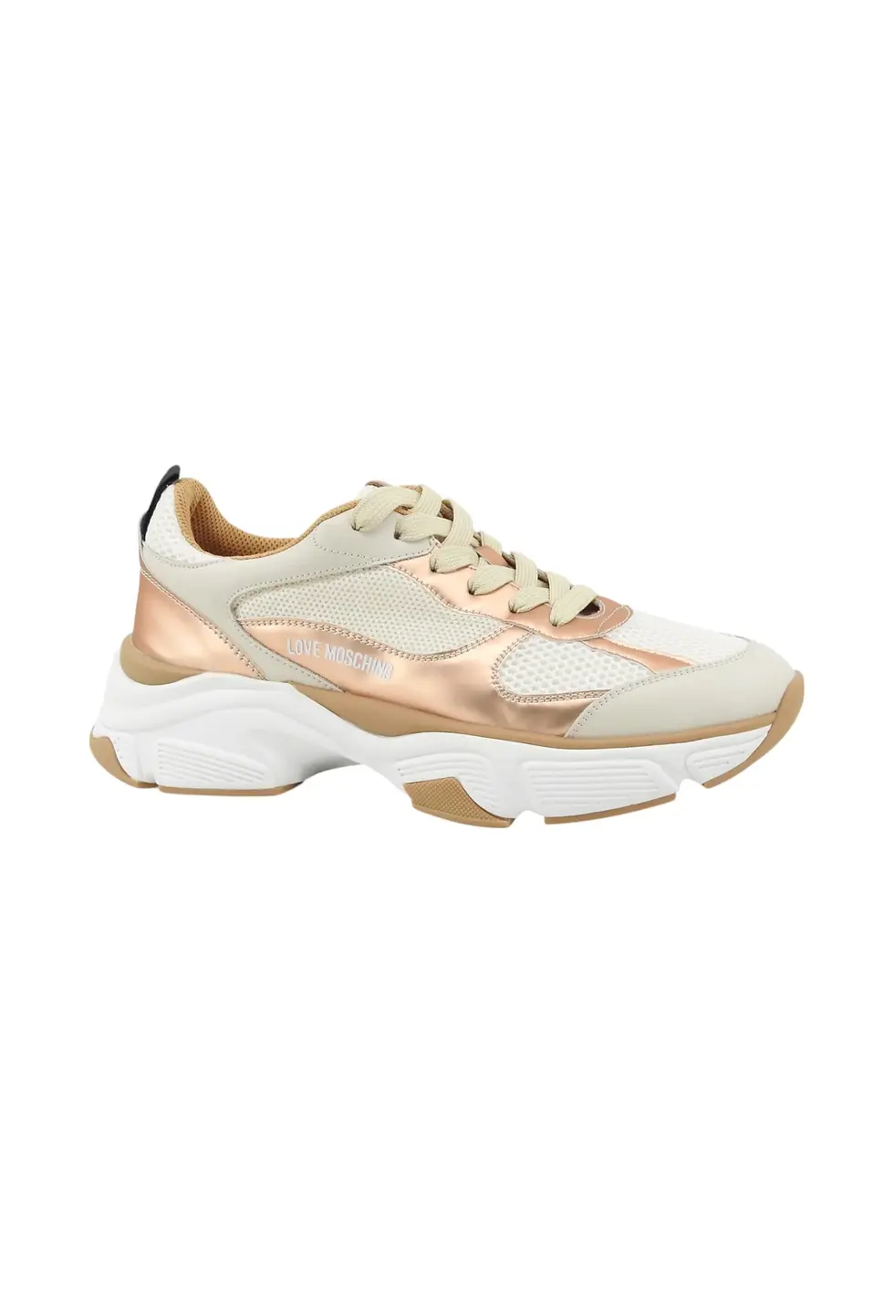 Miniatura: LOVE MOSCHINO buty damskie sneakersy beżowe z dodatkiem rózu
