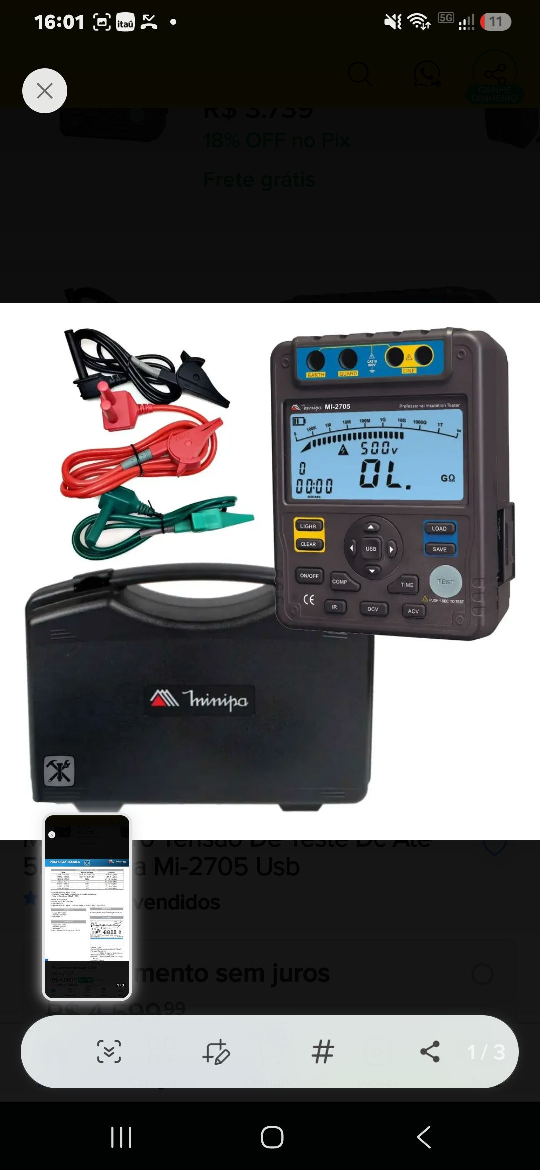 MÊGOMETRO 5KV MINIPA