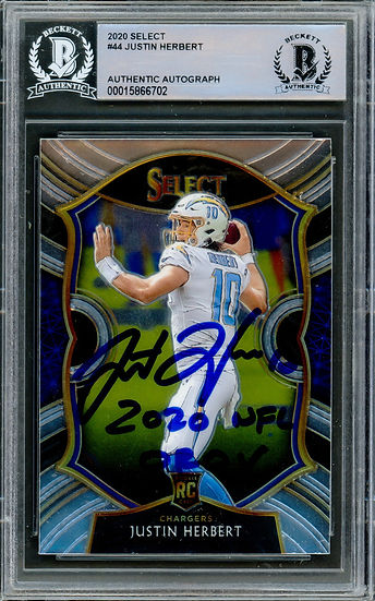 Justin Herbert Signed Los Angeles Chargers 2020 Panini Select Rookie Card #44