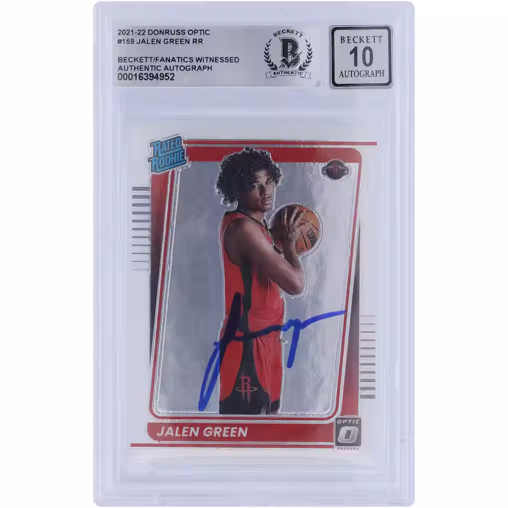Jalen Green Signed Houston Rockets 2021-22 Panini Donruss Optic Rookie #15 Card