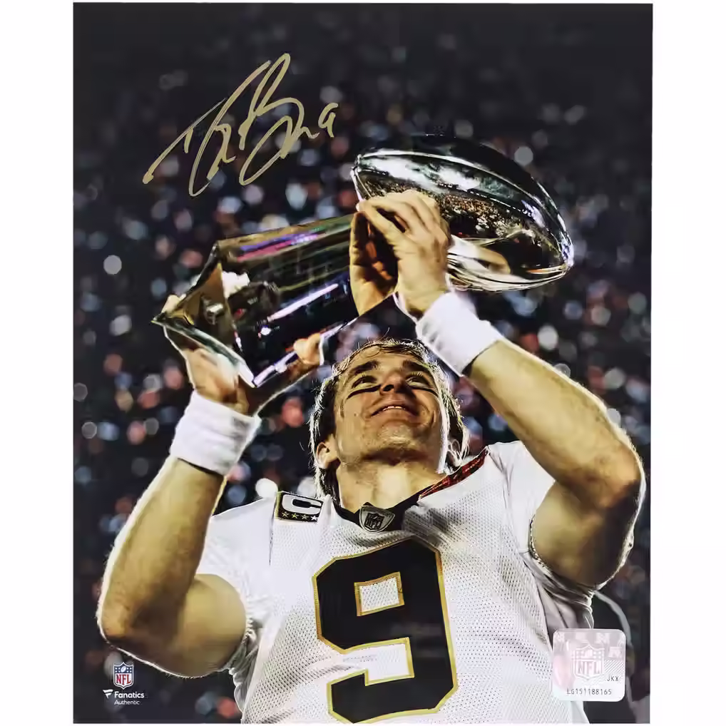 Drew Brees Signed New Orleans Saints Holding Trophy 8" x 10" Spotlight Photo