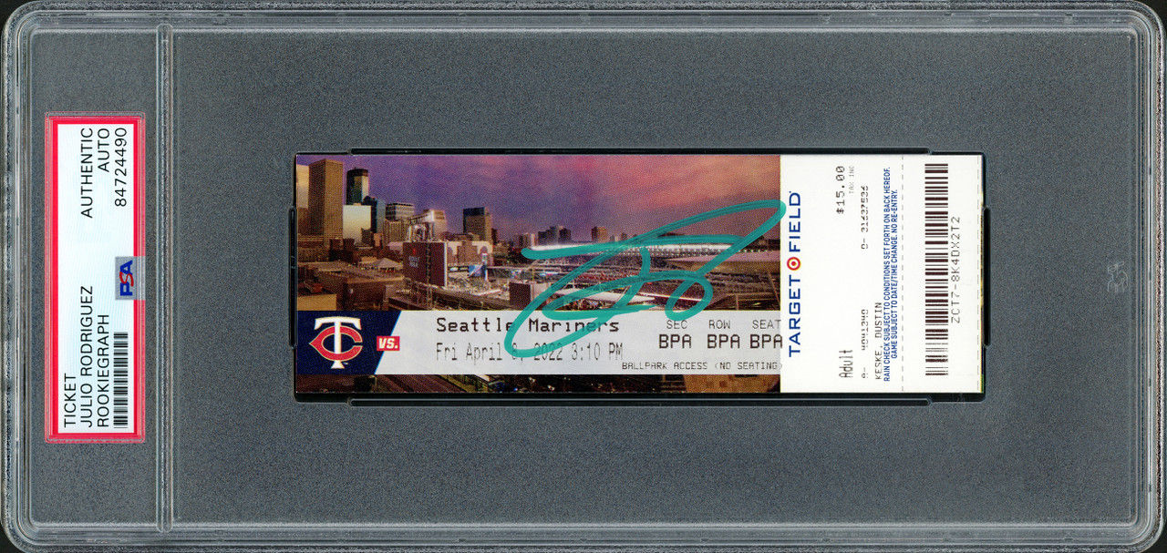 Julio Rodriguez Signed MLB Debut Ticket 4/8/22 Seattle Mariners City Picture