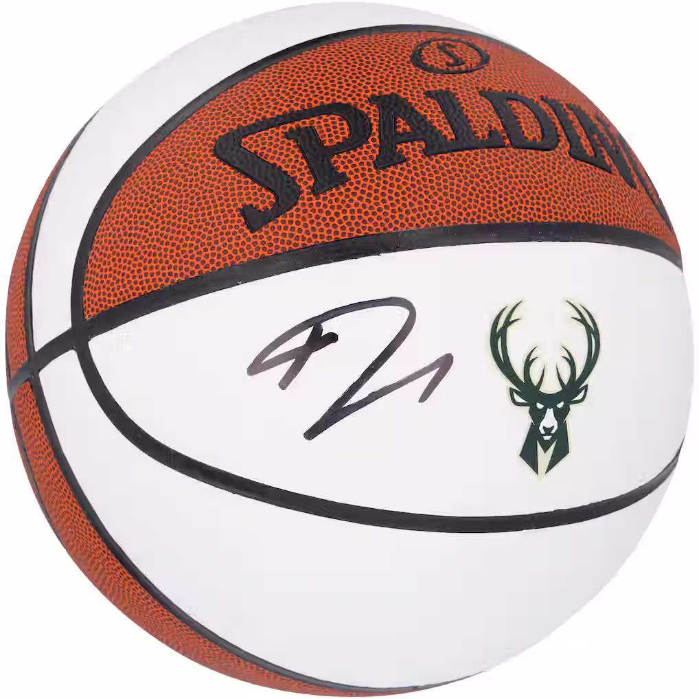 Giannis Antetokounmpo Signd Milwaukee Bucks Spalding White Panel Basketball