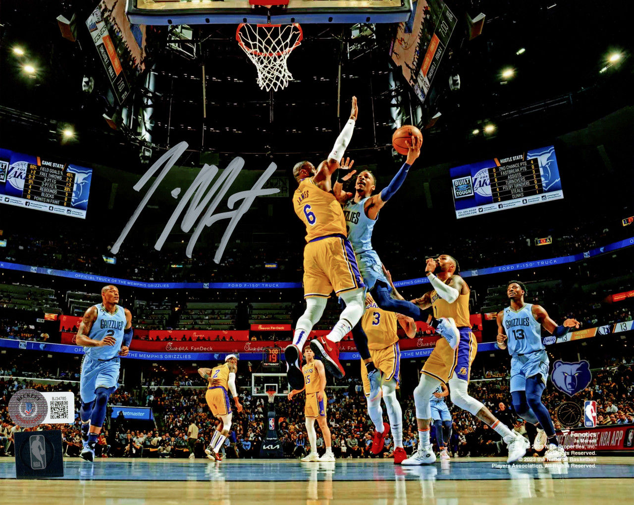 Ja Morant Signed Memphis Grizzlies vs. LeBron James Photo