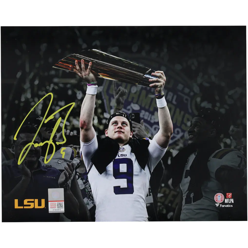 Joe Burrow Signed LSU Tigers Championship Trophy Spotlight 8" x 10" Photograph