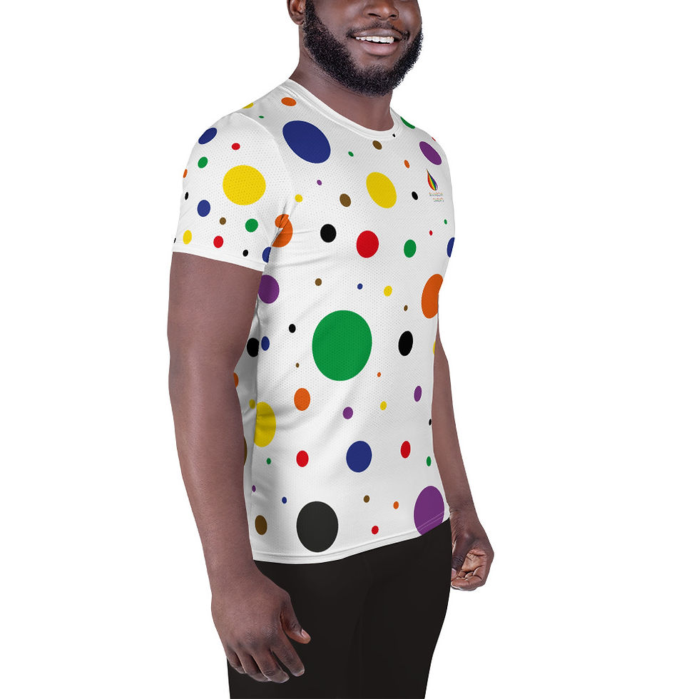 Thumbnail: LGBTQ+ Gay Men's Athletic T-Shirt - Rainbow Coloured Polka Dots - White