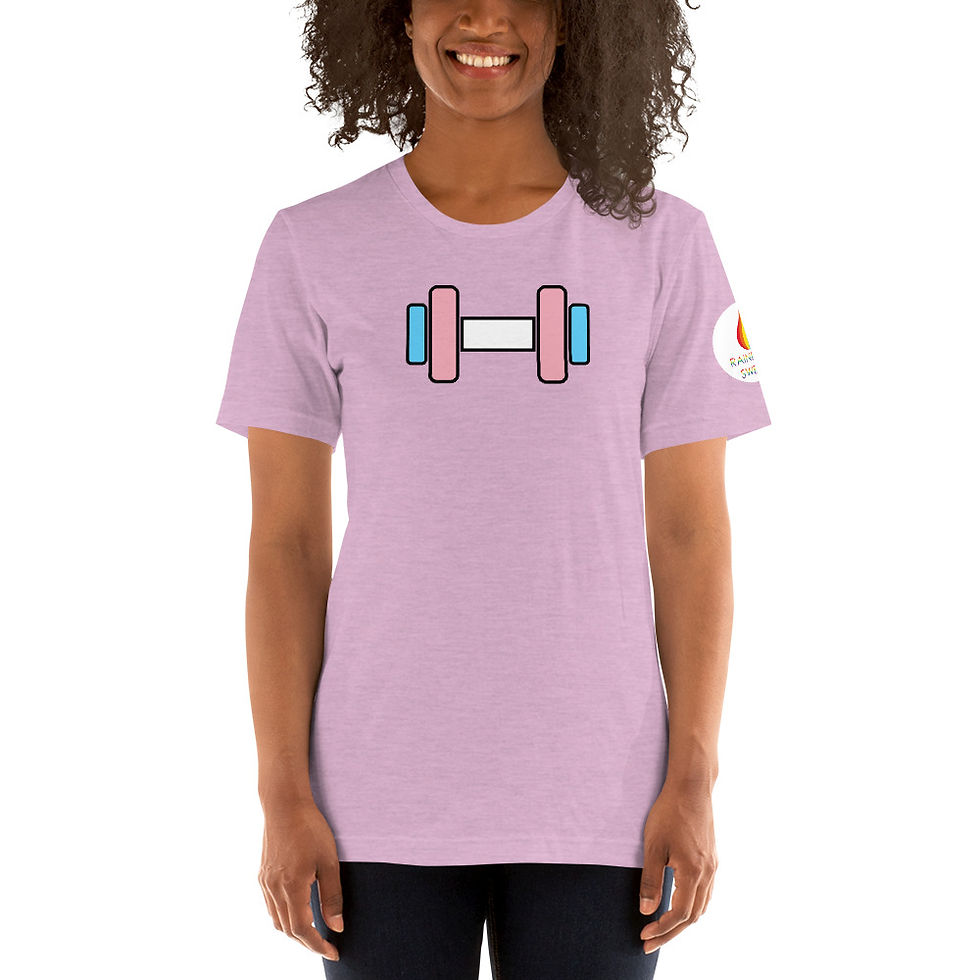 Thumbnail: M2F Trans Woman's Gym Workout T-Shirt - Trans Pride Dumbbell