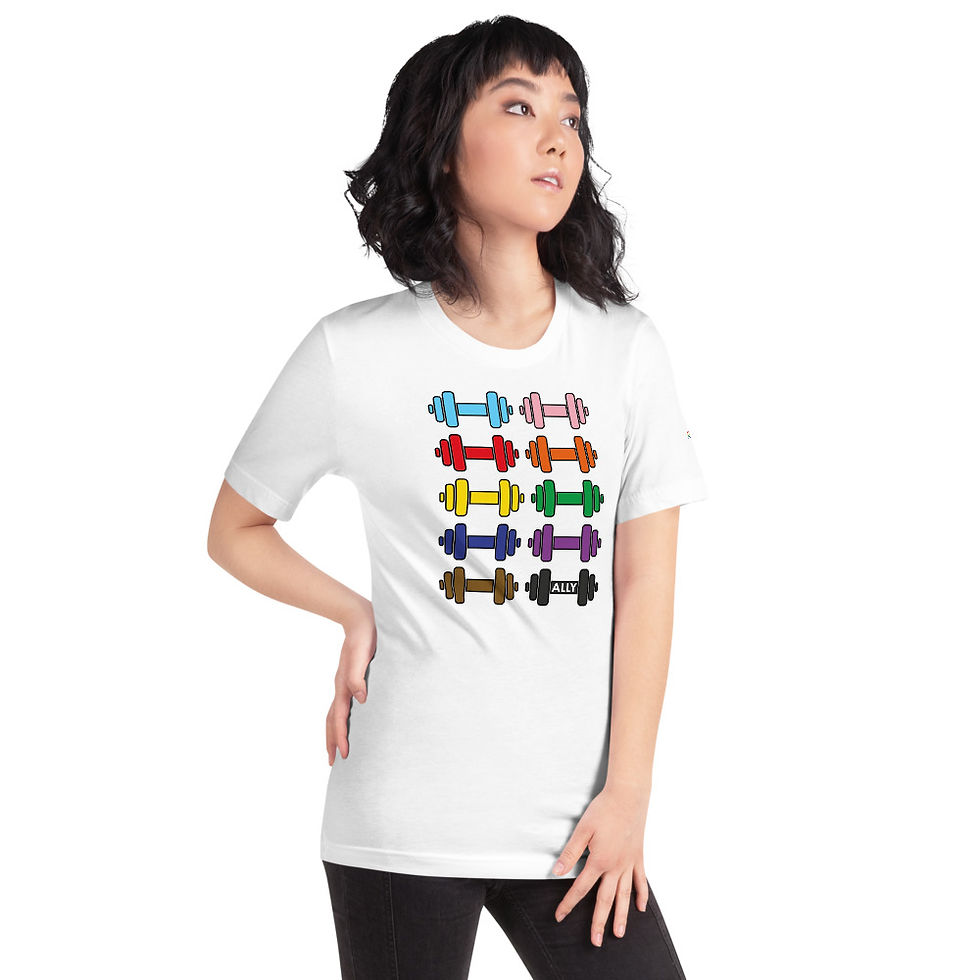 Thumbnail: ALLY - Women's Fitness T-Shirt - LGBTQ+ Rainbow Dumbbells