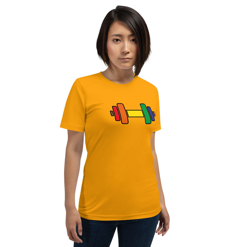 Thumbnail: Women's Gym Exercise T-Shirt - LGBTQ+ Rainbow Dumbell